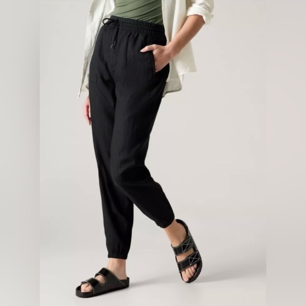 Athleta Retreat High Rise Jogger 100% linen, black, size large